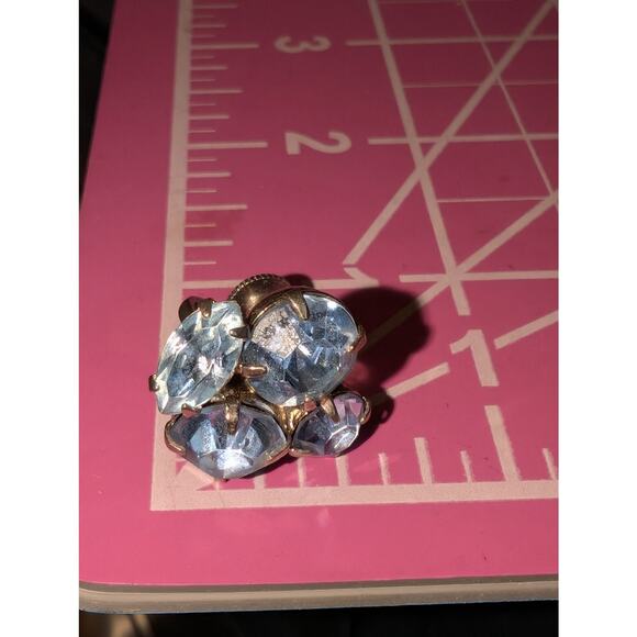 Vintage Signed Coro Blue Crystal Rhinestone Silver Tone Screw Back Earrings - Picture 4 of 5